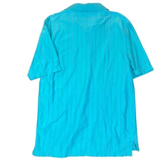 Alan Flusser Golf 100% Cotton Polor Aqua with Multicolor Pinstripes Size Medium - Picture 4 of 8